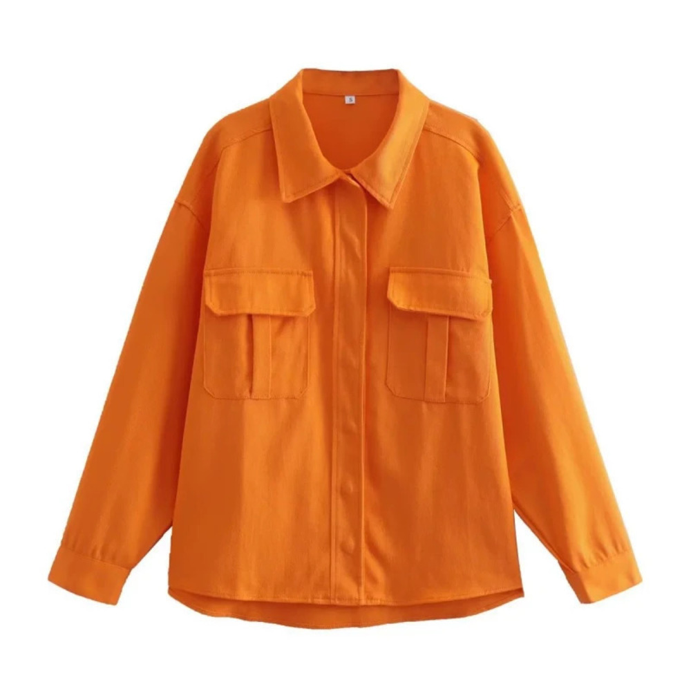 Spring Orange Loose Fit Denim Jacket
